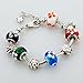 Long Way Women Silver Plated Snake Chain Black Green Blue Red White Glass Bead DIY Heart Charm Bracelet