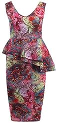 Elastane/Viscose Sleeveless Summer Peplum Floral Print Tropical Print Bodycon Dress/Midi Dress 