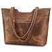 S-ZONE Vintage Genuine Crazy Horse Leather Tote Shoulder Bag Purse with Back Zipper Pocket (Light Brown)