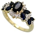 10k Gold Ladies' Cluster Ring, w/ 2.00 Total Carat Brilliant Cut White Sapphire Stones, 7x5mm Oval Cut & Marquise Cut Blue Sapphire Stones, 7/16" (11mm) wide
