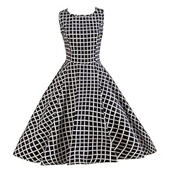 Bubble Dress Full-Skirt Flared-Skirt Cocktail Satin Checkered Print Plaid Print Sleeveless Vintage Lace Party Dress 