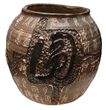 Hand thrown ceramic pottery vase, etched chinese calligraphy