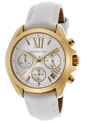 Michael Kors MK2302 Women's Bradshaw Mini Chronograph Silver Dial White Leather Strap Watch