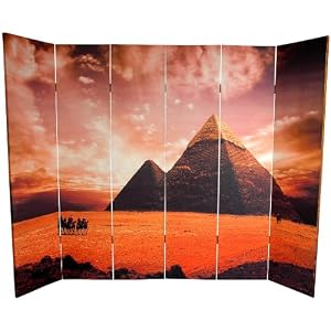 Large Wall Art Print Floor Screen - 6 Panel Printed Egyptian Pyramid and Hieroglyphics... by ORIENTAL FURNITURE