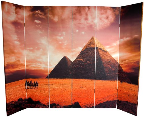 Large Wall Art Print Floor Screen - 6 Panel Printed Egyptian Pyramid & Hieroglyphics Photo Art Print Room Divider