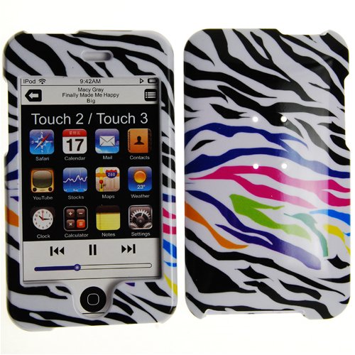 Apple iPod Touch 2 3 Rainbow White Zebra Hard Case Snap on Cover Shield + LCD Protector + 2 Biodegradable Screen wipes Apple iPod Touch 2 3 Rainbow White Zebra Hard Case Snap on Cover Shield + LCD Protector + 2 Biodegradable Screen wipes