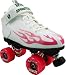 Sure Grip Rock Speed Freaks Hot White Boots with Pink Flames and Pink Outdoor Wheels Mens Boys Ladies Womens Girls Kids Childrens Youth Quad Speed Skates