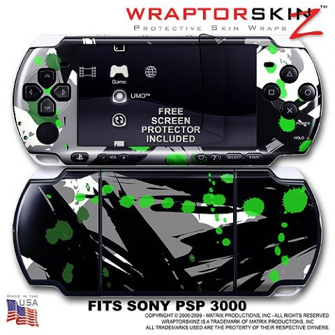 Abstract 02 Green WraptorSkinz Skin and Screen Protector Kit fits Sony PSP 3000