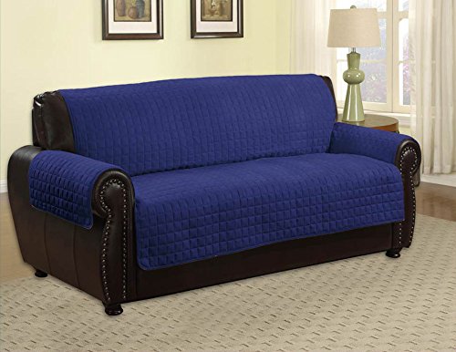 Quilted Microfiber Pet Dog Couch Sofa Furniture Protector Cover, Kashi, (Sofa, Navy 110" x 71")