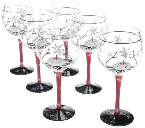 Snowflake Snowman Hand Painted 18-Ounce Wine Glass, Set of 6