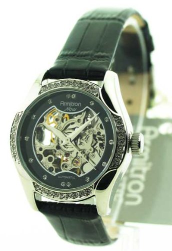 Womens Armitron Leather Automatic Crystal Watch 75-3721BKSVBK