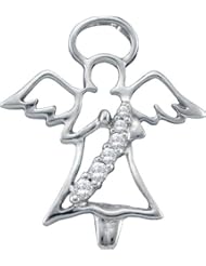10K White Gold Prong Set Round White Diamonds Angel Charm Pendant (0.06 cttw G - H Color I1 - I2 Clarity)