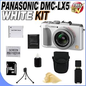 Panasonic Lumix DMC-LX5 10.1MP Digital Camera (White) + 16GB SDHC Memory + Extended Life BCJ13 Battery + Deluxe Case + USB Card Reader + Memory Card Wallet + Accessory Saver Bundle!