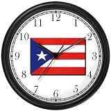 Product details for Flag of Puerto Rico - Puerta Rican Theme Wall Clock by WatchBuddy Timepieces (Black Frame)