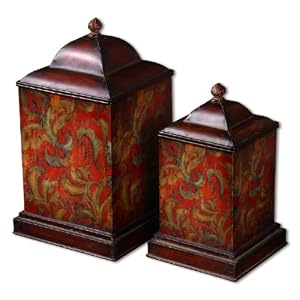 Colorful Flowers Canister in Brown - Set of 2 by Timeless Elements