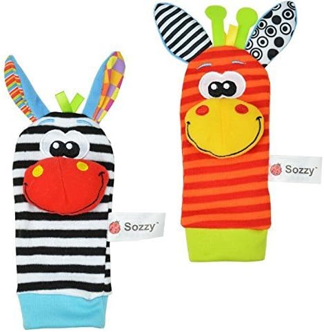 BABY EAMS 4pcs/lot Baby Toy Baby Rattles Toys Animal Socks Wrist Strap With Rattle
