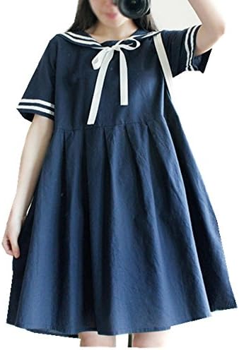 Lolita Harajuku Students Sailor Dress Costume School Uniform Dress White/blue (blue)