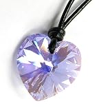 Queenberry (Free S/H) Swarovski Crystal Violet Ab Heart Love Charm Pendant 18mm Black Leather 1mm Necklace 14