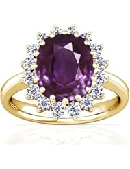 14K Yellow Gold Cushion Cut Purple Sapphire Ring With Sidestones