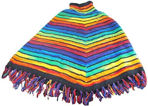 a2zgift4u 100% Wool Superfine Poncho Rasta Color Handmade in Nepal
