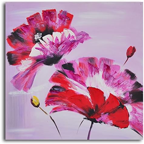 TJie Art Hand Painted Mordern Oil Paintings Frenzy of Fuschia Florals 3-Piece Canvas Wall Art Set Vibrantly colored modern artwork in floral theme,Acrylic-on-canvas painting comes gallery wrapped,Stretched on one inch-thick wooden frames