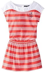 Girls Jersey/Polyester/Rayon/Knit Chevron Print Bateau Neck Jeweled Applique Sleeveless  Dress With a Ribbon 