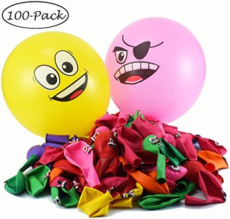 Giftoys 12" Multicolored Latex Emoji Balloons for Party Supplies 100-Pack