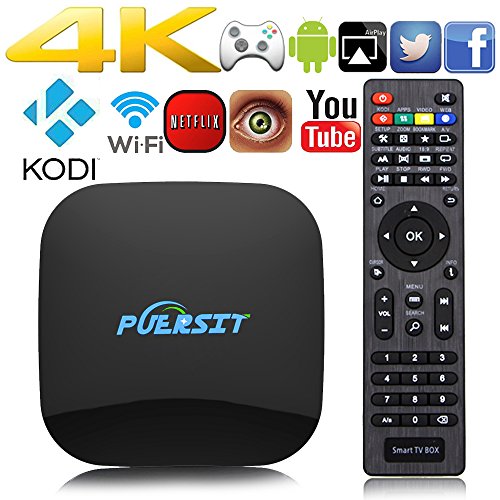 Puersit Smart TV BOX Unlocked Android Fully Loaded Kodi 1080P Amlogic S905 Quad Core RAM 2GB ROM 16GB Internet Streaming Media Player with Double Wifi,4K,H.265