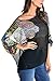 DJT Womens Batwing Sleeve Round Neck Flower Semi Sheer Top One Size Black #7