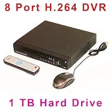 8 Ch Channel Standalone H.264 Security DVR Surveillance with 1TB 1000GB Hard Drive, Real Time 240fps Digital Video Recorder Mobile Phone PTZ Audio Support Mouse Remote Included Network Ready Cctv