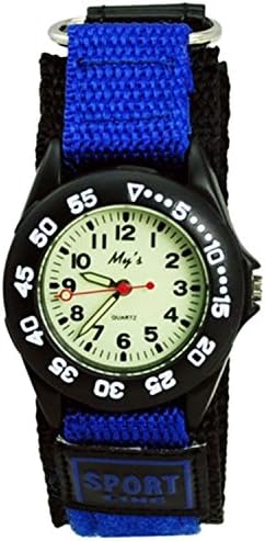 Kids Sports Watch Boys Girls Luminous Dial &amp; Hands Easy-to-fasten Nylon Velcro Band Children's Wristwatch (Light Blue)