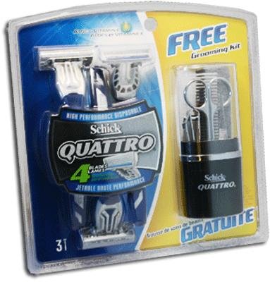 Schick Quattro for Men High Performance Razors with Free Grooming Set 3-each (Pack of 2) Images