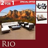 LUXURY OUTDOOR SECTIONAL WICKER PATIO FURNITURE DBL CHAISE DINING SET NEW