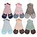 Deer Mum Girl New Fashion Cotton Stripe Socks with Cute Cartoon Cat Pattern 5 Pairs