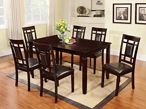 The Room Style 7 Pc Dark Cherry Finish Solid Wood Dining Table Set, Table and 6 Chairs