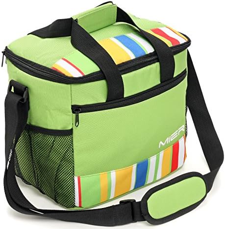 Cenmao18-cans Unisex`s Colorful Stripe Insulated Cooler Bag Outdoor Cooler Lunch Bag, Green