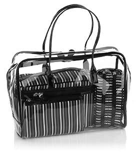 4 Piece Black Stripe Cosmetic & Make Up Bag Set