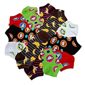 COLORFUL 6 PACK MONKEY POLKA DOT ANKLE PED SOCKS