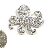 Clear Austrian Rhinestone Octopus Design Silver-Plated Brooch Pin