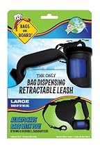 Bags on Board Retractable Dog Leash with Built-in Bag Dispenser, Large, Black, 45 Biodegradable Bags