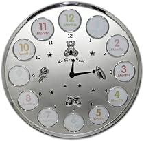 'My First Year' Multi-Photo Frame Clock (Silver colour.  Holds 12 photographs)