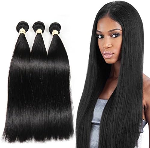 ALOT Hair Brazilian Straight Hair 3 Bundles Unprocessed Human Hair 7a Grade Virgin Brazilian Hair Natural Black Hair Extensions(14 14 16)