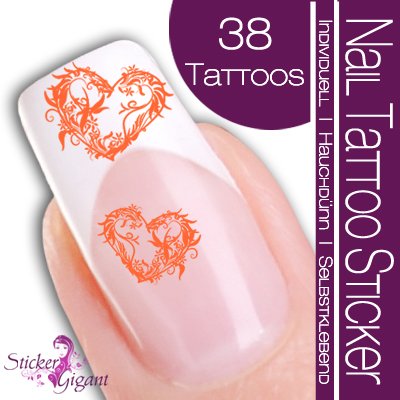 Nail Tattoo Sticker Herz / Floral - orange Preisvergleich