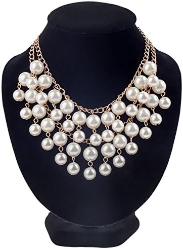 Luxurious Multi Layered Statement Necklace/Collier/Choker With White Faux Pearls On Golden Colored Chains By VAGA