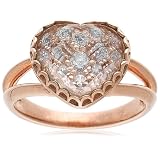 14k Rose Gold Faceted White Quartz Ring with Pave-Set Pink Diamonds