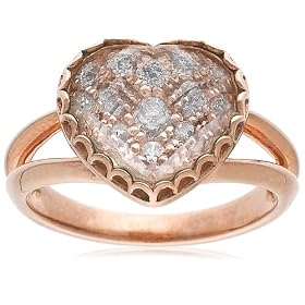 14k Rose Gold Faceted White Quartz Ring with Pave Set Pink Diamonds 14k Rose Gold Faceted White Quartz Ring with Pave-Set Pink Diamonds