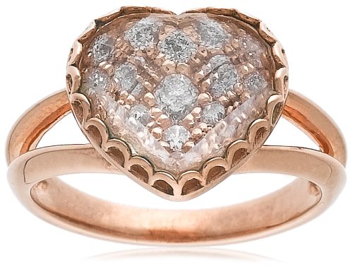 14k Rose Gold Faceted White Quartz and Pave-Set Pink Diamond Ring, Size 5