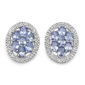 2.40 Carat Genuine Tanzanite Ovals Silver Round Rhodium Earrings by JewelzDirect