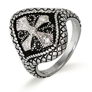 Oxidized Renaissance Style CZ Cross Ring Size 5 (Sizes 5 6 7 8 9 Available)