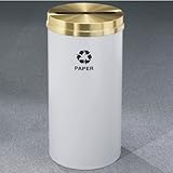 Glaro RecyclePro Satin Brass Cover Paper Receptacle, 16 Gal, 15 inch Dia x 33 inch H, Paper Message, Hunter Green, Finish Shown Not Available